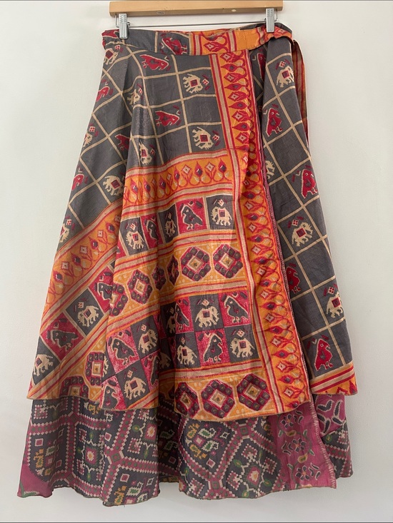 Dresses & Skirts - Unbranded Bohemian Silk? Wrap Maxi Skirt Mixed Media Aztec Print Summer Festival